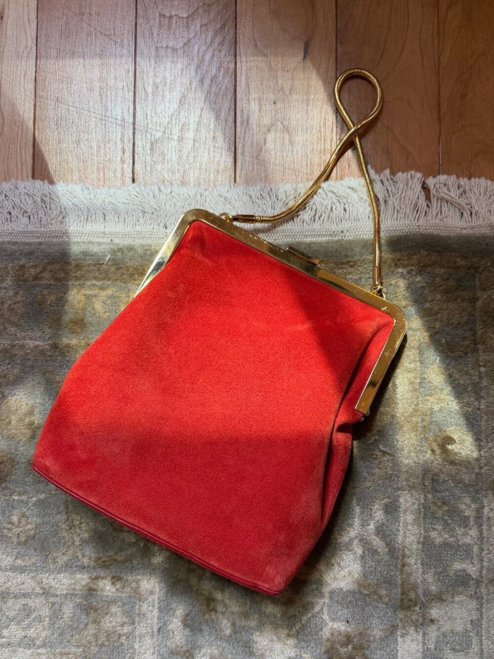 KHAITE Lilith red suede bag